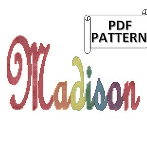 Large Script Name Counted Cross Stitch PDF Chart, Large Rainbow Script Name Cross Stitch PDF pattern