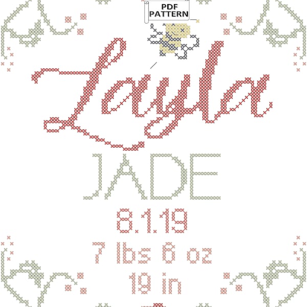 Modern Baby Girl Cross Stitch Pattern: Flowers, Bumble Bee (PDF Pattern)