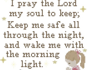 Girl's Bedtime Prayer Cross Stitch Pattern: DIY Personalization (PDF Pattern)