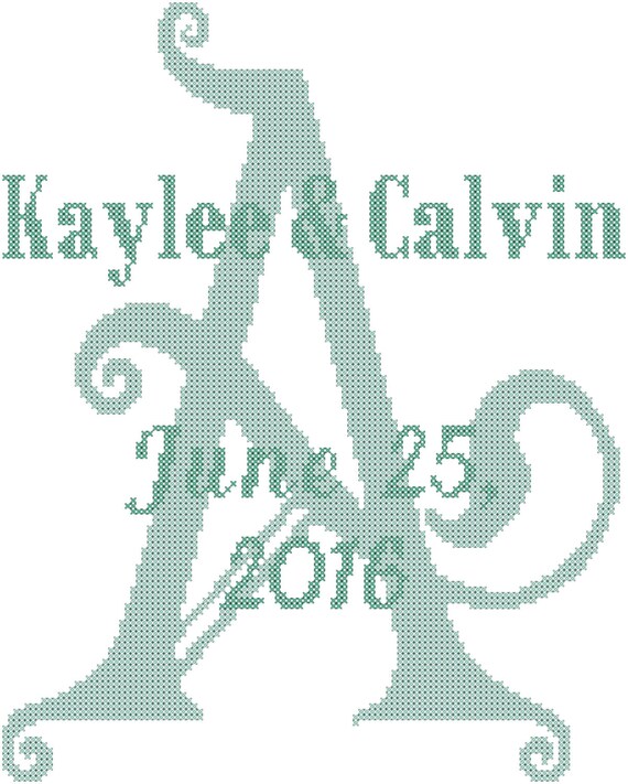 Last Initial with Names and Date wedding cross stitch pattern Etsy Counted swirly oneofakindbabydesign quadros