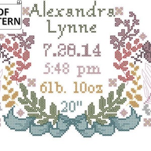 Floral Wreath Cross Stitch PDF Pattern, Cross Stitch Pattern Floral Wreath, Baby Cross Stitch Pattern, Modern Nursery Cross Stitch Pattern