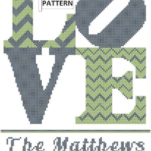 Modern Love Cross Stitch PDF pattern, Love with Patterned letters cross stitch pattern, modern wedding cross stitch pdf pattern
