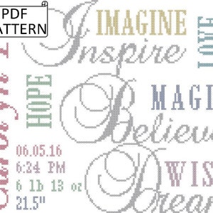 Believe, Inspire, Dream Cross Stitch PDF Pattern, Modern Baby Cross Stitch Pattern, Modern Nursery Cross Stitch Pattern