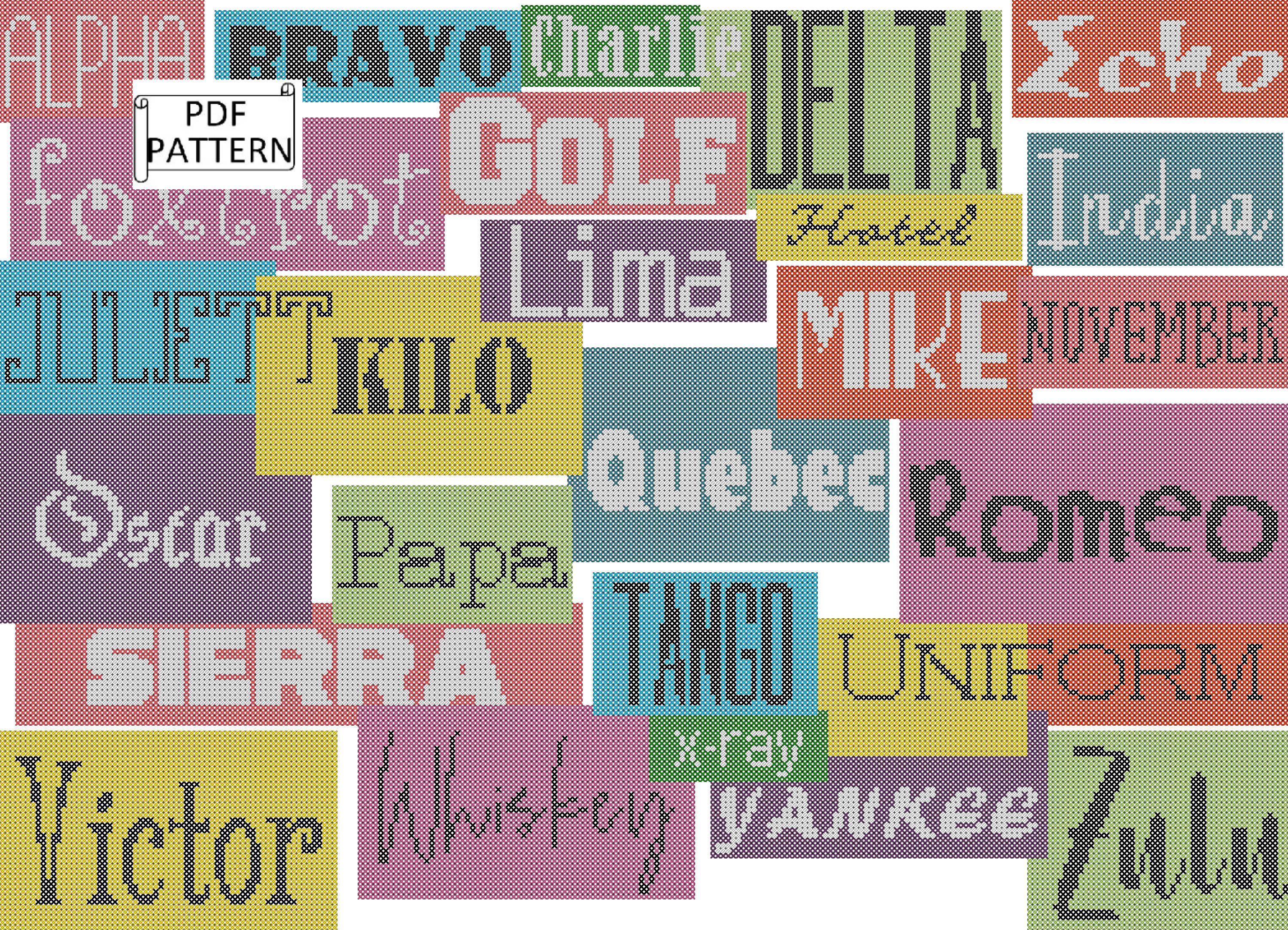 Nato Phonetic Alphabet Cross Stitch PDF Chart: Colorblock Military