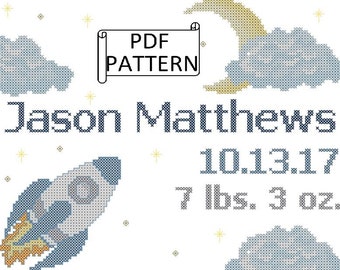 Rocket Ship Cross Stitch PDF Pattern, Baby Rocket Ship Cross Stitch, Space Baby Cross Stitch Pattern, Rocket Nursery Cross-Stitch Pattern