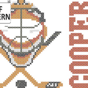 Ice Hockey Sticks and Helmet with Name Counted Cross Stitch PDF Chart, Sports Counted Cross Stitch PDF Chart, Modern Hockey Cross Stitch