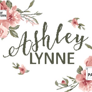 Extra Large Floral Peony Roses Spray Name Sign for Over Crib Nursery Counted Cross Stitch PDF Pattern 22 inches wide x 16" H