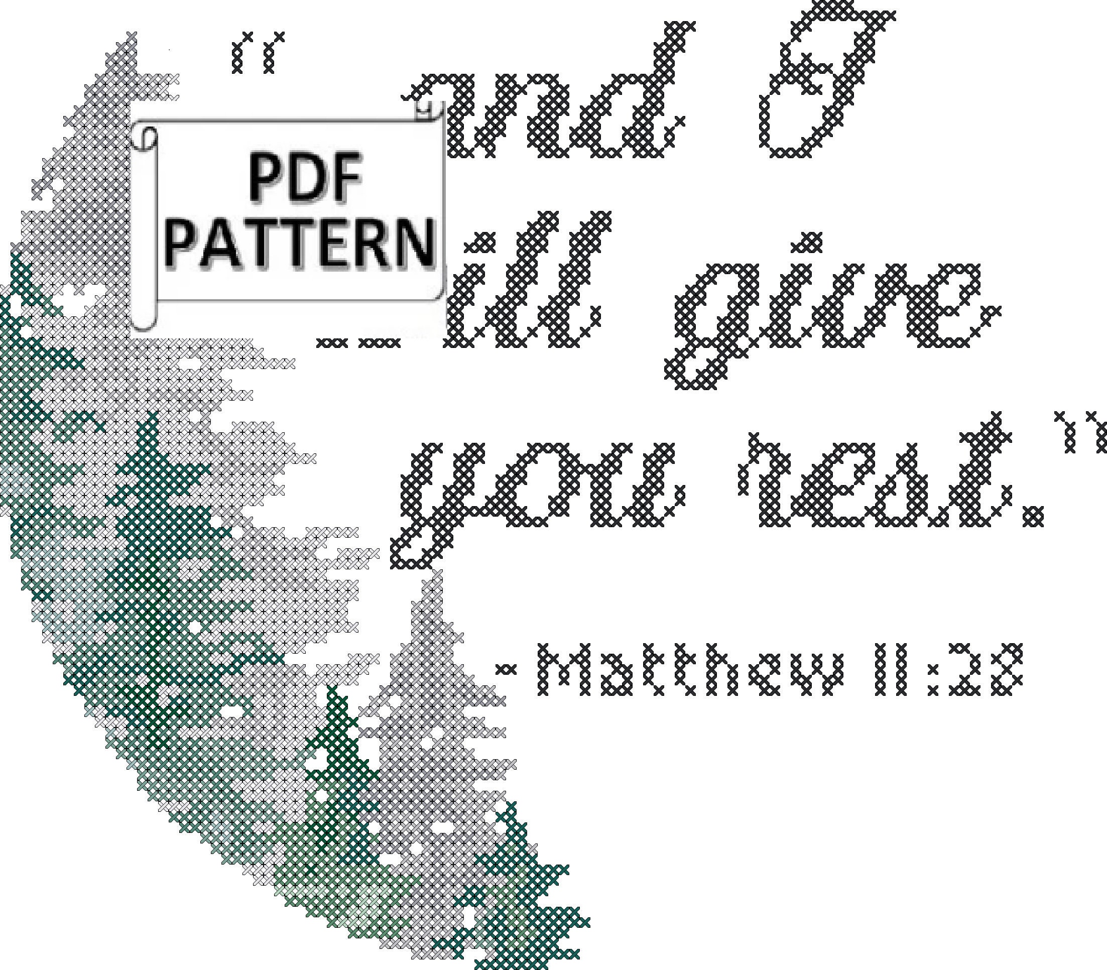 Matthew 11 28 Bible Verse Counted Cross Stitch PDF Chart and I will give you rest inspirational verse cross stitch digital download chart
