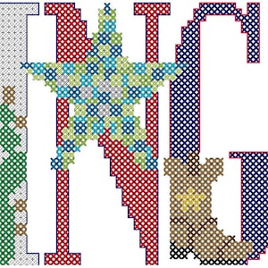 Patrón de punto de cruz PDF de Arlington, Texas: ciudad, estado y nombre del país con imágenes coordinadas en cada letra de los patrones de punto de cruz