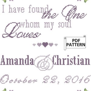 Love Birds Wedding Cross Stitch Pattern: Personalized Names & Date (PDF)