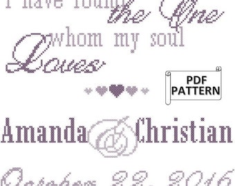Love Birds Wedding Cross Stitch Pattern: Personalized Names & Date (PDF)