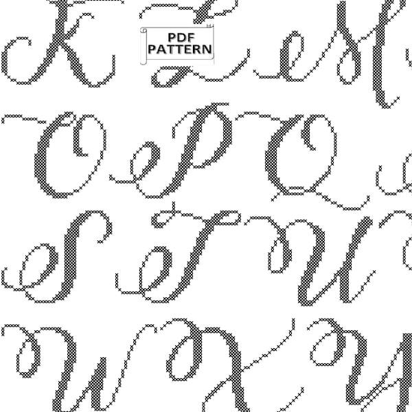 Calligraphie Script Alphabet moderne Point de croix compté Modèle PDF, Tableau de point de croix alphabet fantaisie pour téléchargement immédiat