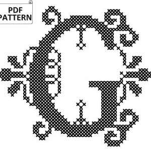 Buchstabe G PDF Kreuzstichmuster, Ausgefallenes Alphabet Kreuzstichmuster, Buchstabe G Kreuzstichvorlage zum sofortigen Download