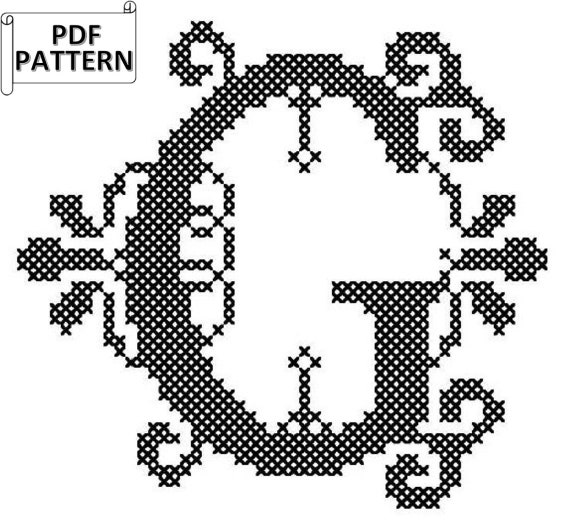 Letter G Pdf Cross Stitch Pattern Fancy Alphabet Cross Stitch Etsy