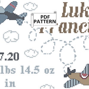 Patrón de punto de cruz de acta de nacimiento de bebé en forma de avión en PDF, patrón de punto de cruz de bebé niño en forma de avión, gráfico de punto de cruz de avión para bebé
