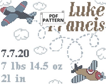 Airplane Baby Birth Record Cross Stitch Pattern (PDF)