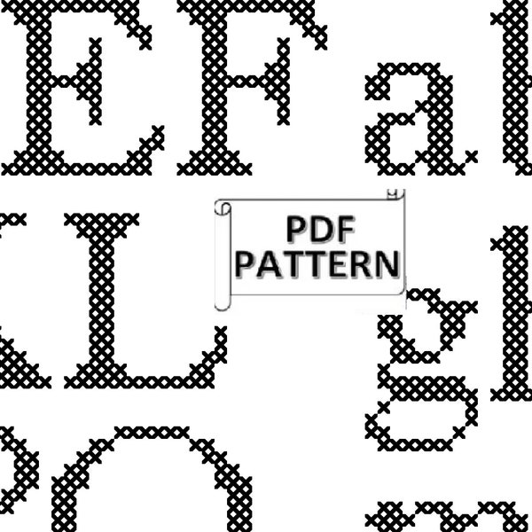 Small Alphabet PDF Cross Stitch Pattern Capital and lower case A-Z Immediate Download Letters are 14 stitches high -1  inch H on 14 count