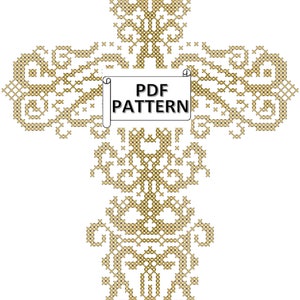 Ornate Gold Cross Stitch Pattern: Religious Church Design (PDF Pattern)