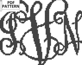 Interlocking Monogram Cross Stitch PDF Pattern, Modern Monogram Cross Stitch Chart