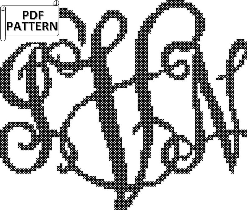 Interlocking Monogram Cross Stitch PDF Pattern, Modern Monogram Cross Stitch Chart image 1