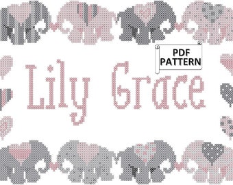 Elephant Nursery Cross Stitch Pattern: Baby Birth Record (PDF Pattern)