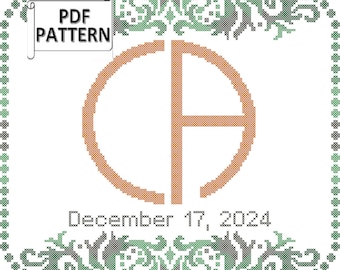 Custom Monogram with Decorative Border Modern Counted Cross Stitch PDF Chart, New home xstitch chart, digital download cross stitch pattern