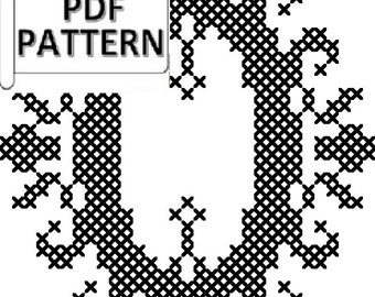 Ornate Letter O Font Counted Cross Stitch Ornament Size pattern, Modern Monogram Single Initial Counted Cross Stitch PDF Chart