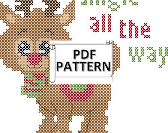 Christmas Ornament Counted Cross Stitch Cute Reindeer Jingle all the way digital PDF cross stitch pattern for immediate download