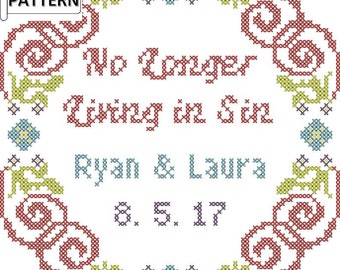 No longer living in sin with round floral border modern cross stitch PDF pattern, Living in Sin Subversive Cross Stitch Chart, Sassy Xstitch