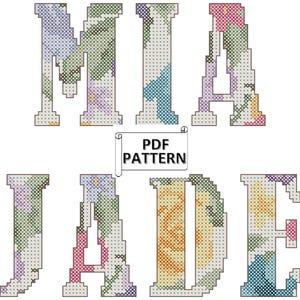 Floral Name Cross Stitch Pattern: Personalized PDF Chart (2.5&quot; Letters)