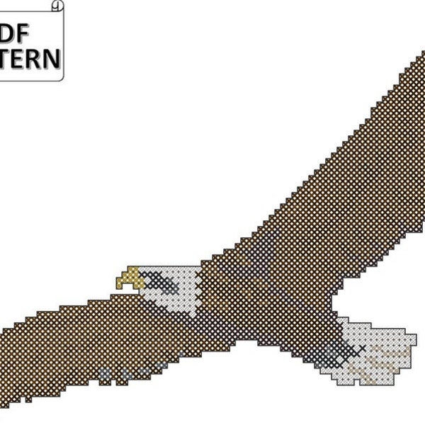 Bald Eagle In Flight Nature Bird Counted Cross Stitch PDF Chart, Eagle Cross Stitch PDF Pattern, Nature Cross Stitch chart, Eagle in flight