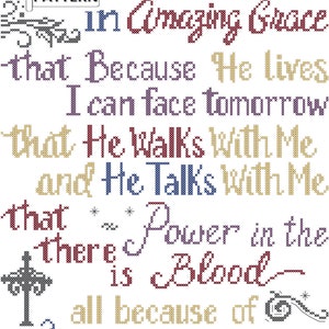I still believe in Amazing Grace Old Rugged Cross counted cross stitch PDF pattern for immediate download, Religious cross stitch chart
