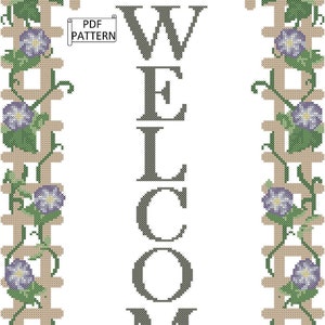 Welcome Sign Cross Stitch Pattern: English Cottage Trellis (PDF Pattern)