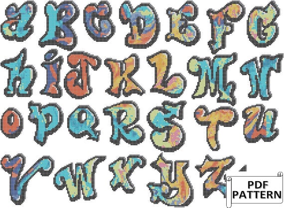 Graffiti Style Full Alphabet Counted Cross Stitch Pdf Chart Etsy