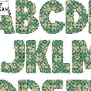 Urso pata impressão bolha carta 3 polegada alfabeto contado ponto cruz pdf padrão letras maiúsculas apenas para download imediato