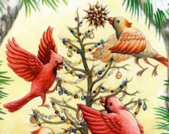 8"x10" Christmas Cardinals Unframed Print