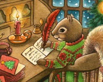 Set of 6 Christmas Squirrel Blank Greeting Cards