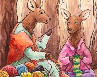 Set of 6 Knitting Deer Cards