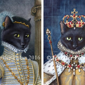 Set of 6 Cat Cards: 3 Roo Robert Dudley Cards, 3 Rinka Queen Elizabeth I Greeting Cards