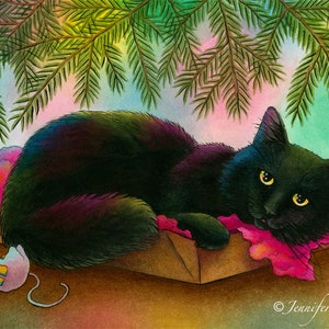 Set of 6 Christmas Box Cat Blank Greeting Cards