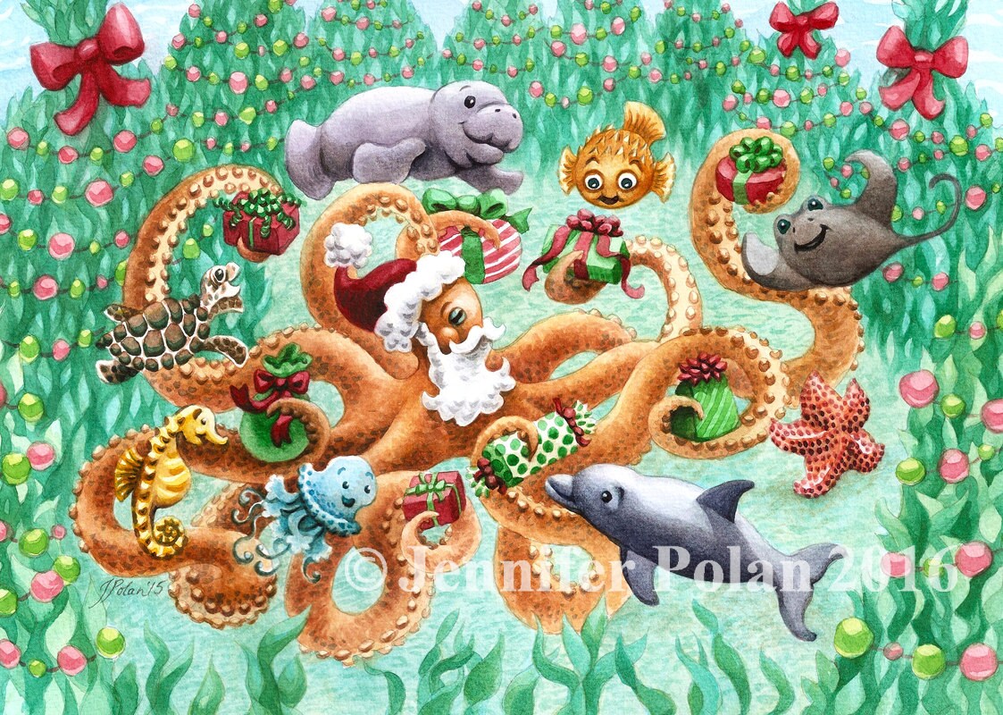 Set of 6 Sea-cret Santa Blank Greeting Cards