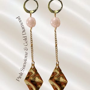 Amore Pendant Earrings | Sunstone and Pearl Stainless Steel | Valentine's Inspired Sunstone-GoldDiamond