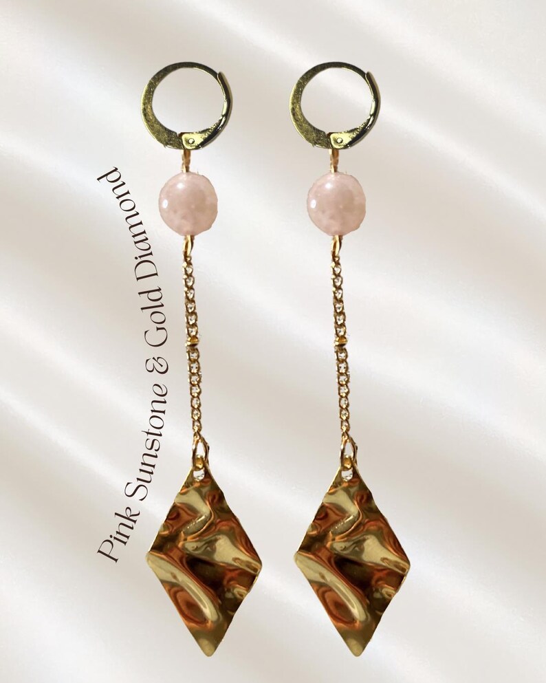 Amore Pendant Earrings | Sunstone and Pearl Stainless Steel | Valentine's Inspired Sunstone-GoldDiamond