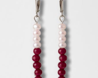 Sweetheart Pink Pearl and Berry Color Block Beaded Earrings | Stainless Steel Hoops | Valentines Day