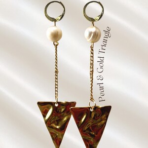 Amore Pendant Earrings | Sunstone and Pearl Stainless Steel | Valentine's Inspired Pearl-GoldTriangle