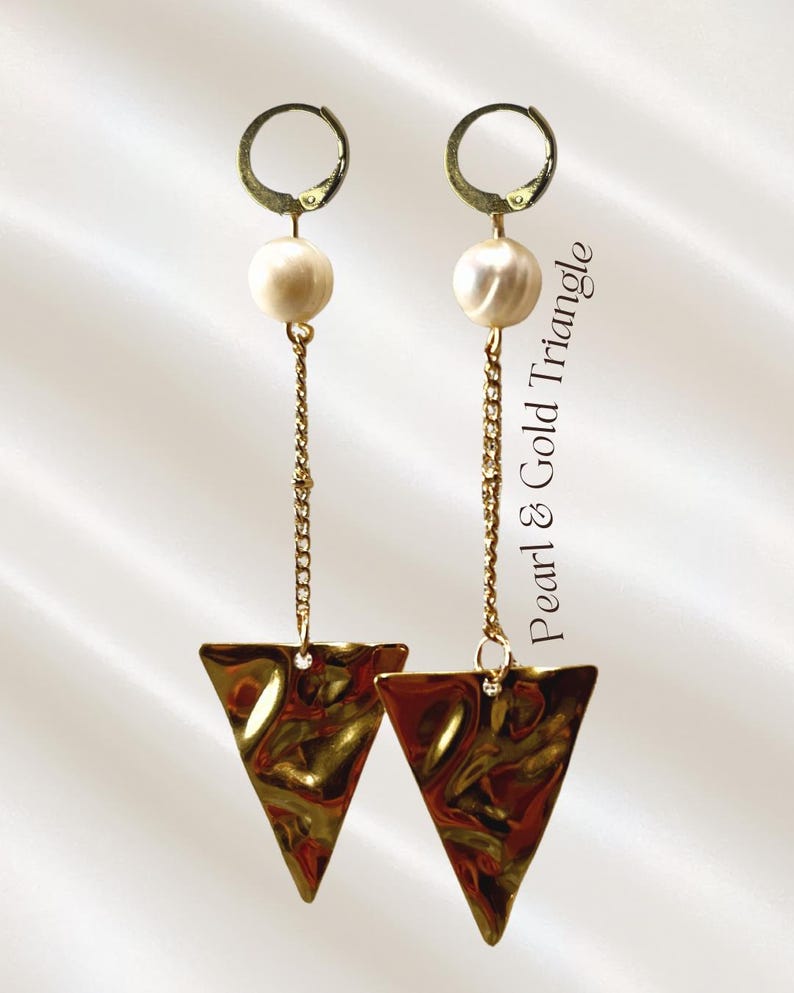 Amore Pendant Earrings | Sunstone and Pearl Stainless Steel | Valentine's Inspired Pearl-GoldTriangle
