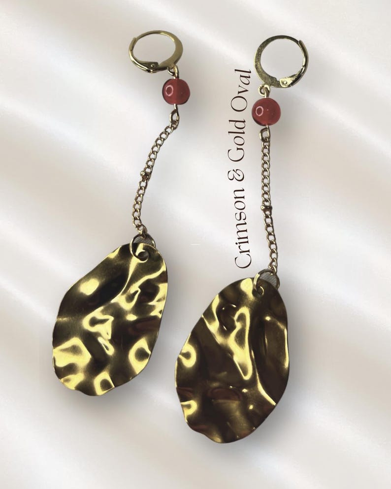 Amore Pendant Earrings | Sunstone and Pearl Stainless Steel | Valentine's Inspired Crimson-GoldOval