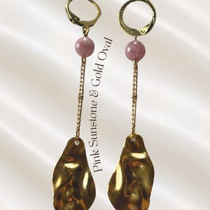 Amore Pendant Earrings | Sunstone and Pearl Stainless Steel | Valentine's Inspired Sunstone-GoldOval