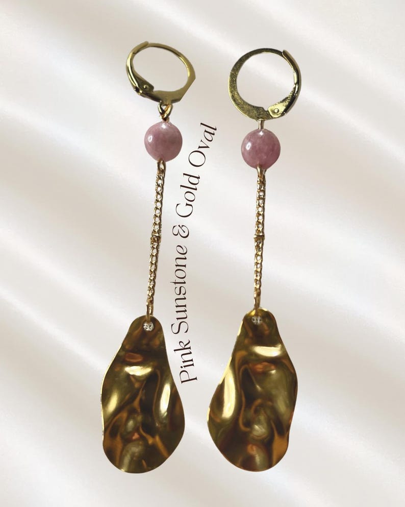 Amore Pendant Earrings | Sunstone and Pearl Stainless Steel | Valentine's Inspired Sunstone-GoldOval