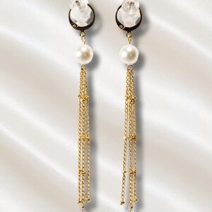 Pearl & Chain Dangle Earrings | Stainless Steel | Flirt Design | Cupid Collection image 3